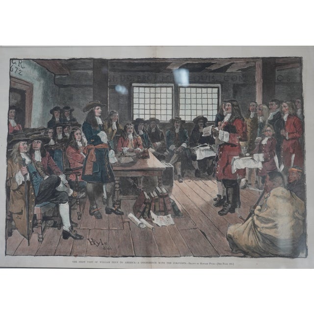 Traditional 1900s William Penn Framed Engraving Print Harpers Weekly For Sale - Image 3 of 12