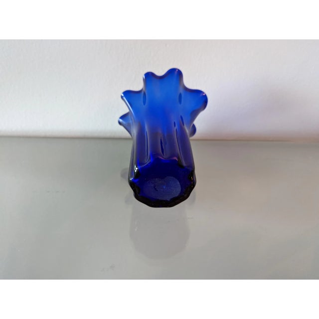 Cobalt Blue Handblown Handkerchief Napkin Glass Vase For Sale - Image 4 of 5