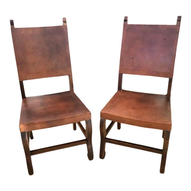 Vintage Leather Side Chairs - a Pair For Sale