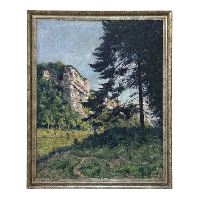 Framed Oil Painting on Canvas by Eugène Collignon (1876–1961) 'Banks of the Meuse River' For Sale
