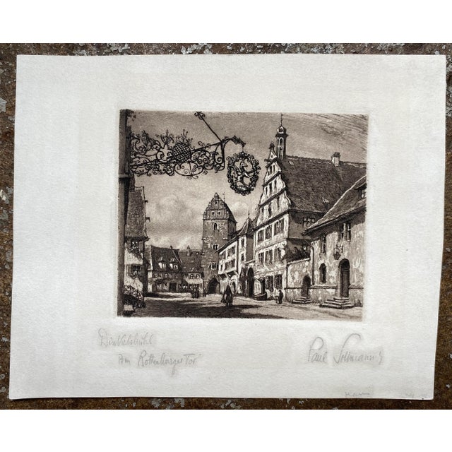 Paul Sollmann (1886-1950) "Dinkelsbühl Rothenburg, Germany" antique etching on paper. Pencil signed and titled.