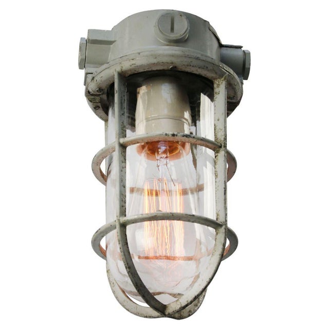 Vintage Industrial Clear Glass Flush Mount Ceiling Light from Industria Rotterdam For Sale - Image 6 of 9
