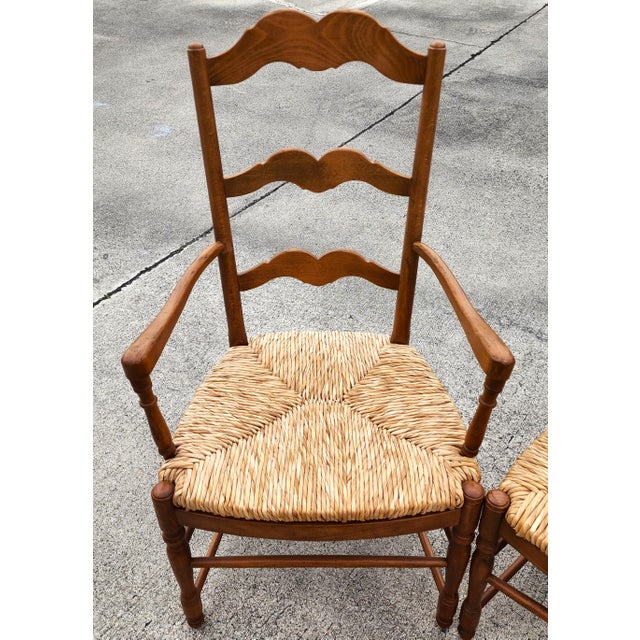 Vintage Ladder Back Rush Seat Dining Chairs Set of 4 For Sale In Miami - Image 6 of 12