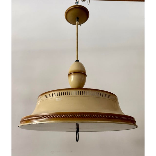 Mid-Century Modern Vintage Art Deco Streamline Moderne Saucer Form Tole Chandelier For Sale - Image 3 of 11