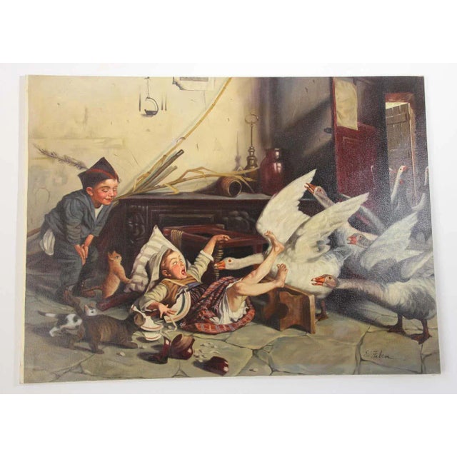 19th Century Style Painting of Children Playing with Geese For Sale - Image 10 of 13