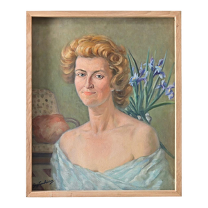 French Vintage Portrait Painting of a Lady with Iris Signed Guy Combrisson