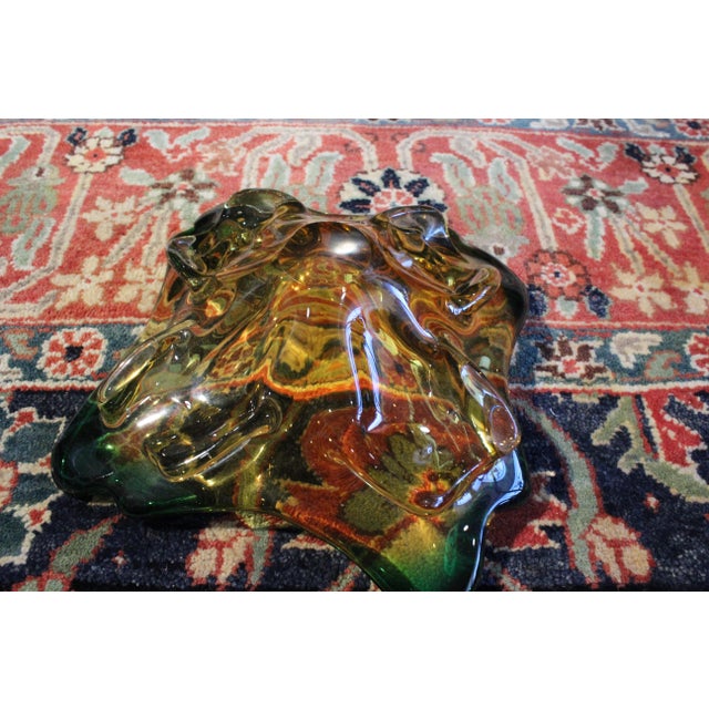 Murano Mid 20th Century Murano-Attributed Green & Amber Glass Centerpiece or Catchall For Sale - Image 4 of 6