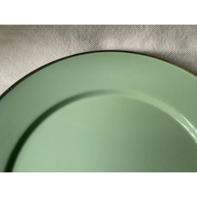 Mackenzie-Childs Sage Green Enamel Chargers - Set of 4 | Handmade 12" For Sale - Image 11 of 18