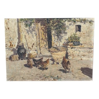 Giuseppe Giardiello, Popular Court Scene, Early 1900s, Oil on Canvas For Sale