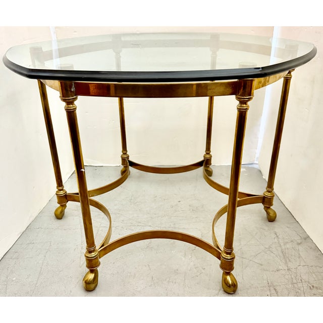 Elegant and timeless side table from 60's. Made in Italy by LaBarge. Solid brass hexagonal structure with thick glass top.