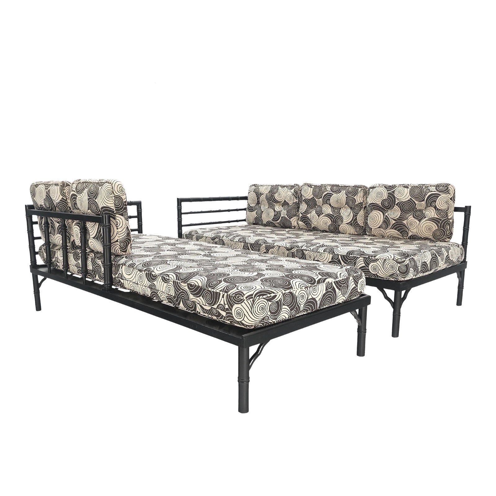 Pair of Black Lacquer Faux Bamboo Sofas Daybed Mid Century Modern MINT ...