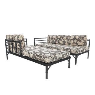 Pair of Black Lacquer Faux Bamboo Sofas Daybed Mid Century Modern MINT! For Sale