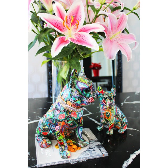 2020s Interior Illusions Plus Sitting Flower French Bulldog With Necklace For Sale - Image 5 of 6