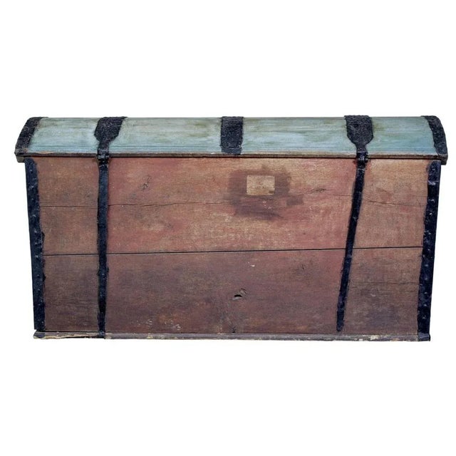 Wood Mid 19th Century Swedish Hand Painted Oak Dome Top Coffer For Sale - Image 7 of 10