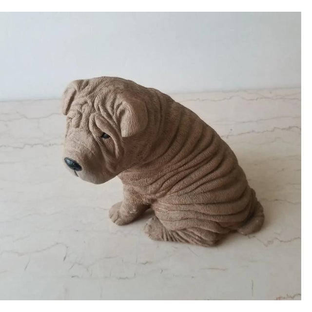 Adorable Chinese Shar Pei Dog Sculpture. Hand cast in clay and hand painted. Vintage piece 1986. Signed by artist Sandra...