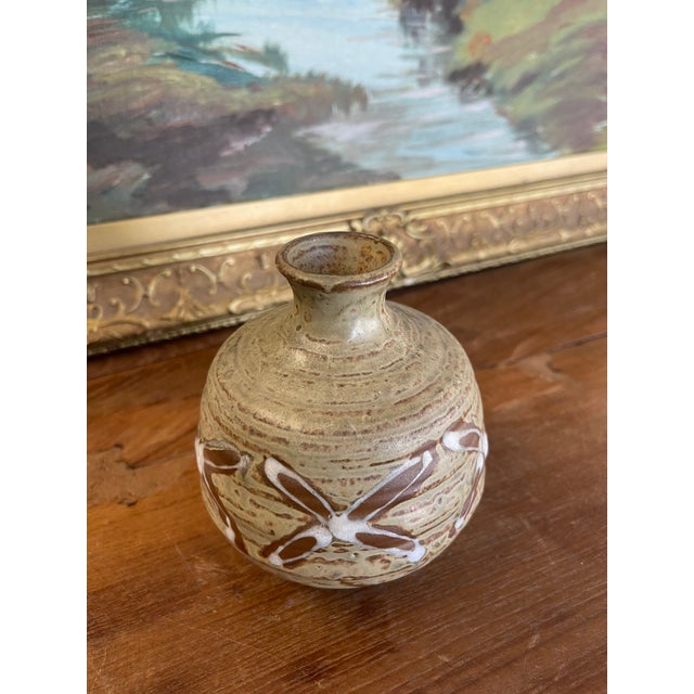 Abstract Vintage Studio Pottery Bud Vase With Incised and Glazed Abstract Motif For Sale - Image 3 of 9