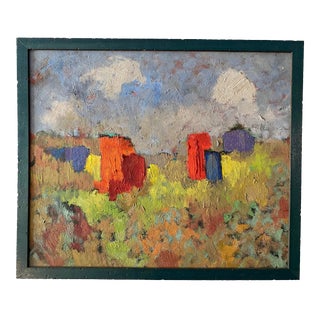 Mid 20th Century “Structures” Abstract Rustic Landscape Oil Painting by Charles F. Holman, Framed For Sale