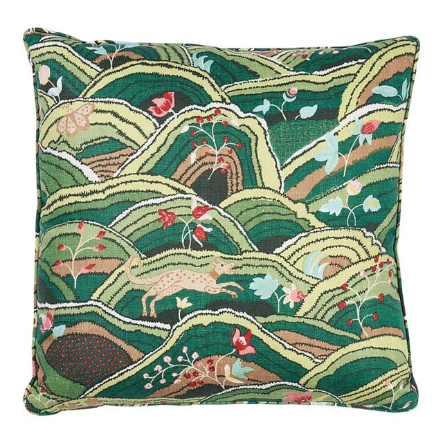 Schumacher Rolling Hills 20" Pillow in Green For Sale