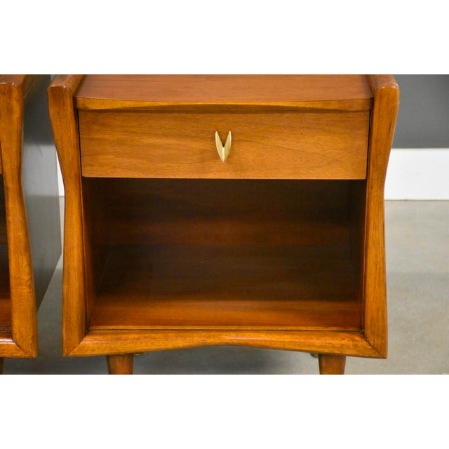 Brown 1960s Walnut Nightstands by Kent Coffey the Sharon - A Pair For Sale - Image 8 of 10