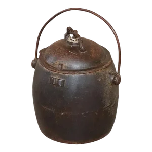 Antique Rustic Iron Bucket With Lid