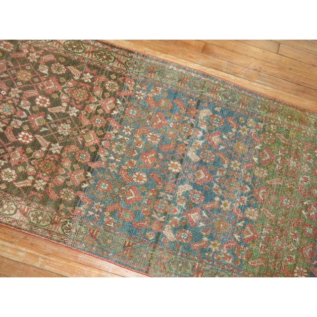 Early 20th Century Zabihi Collection Rare Long Blue Gray Pink Persian Malayer Runner - 2'9" x 19'8" For Sale - Image 9 of 11