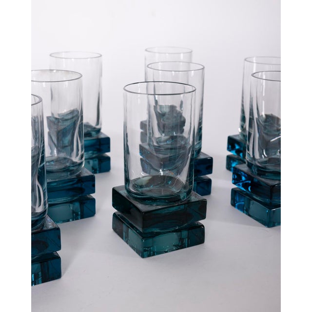 Vintage Italian Blue Crystal Glasses, 1970s, Set of 11 For Sale - Image 9 of 10