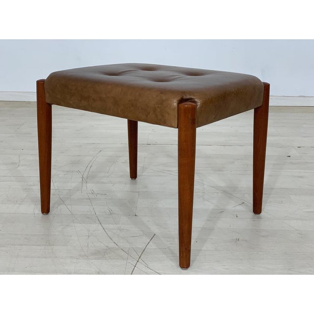 Mid-Century Brown Teak Stool For Sale - Image 5 of 8
