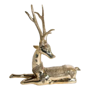 Large Brass Recumbent Deer Sculpture 1960s Hollywood Regency Style