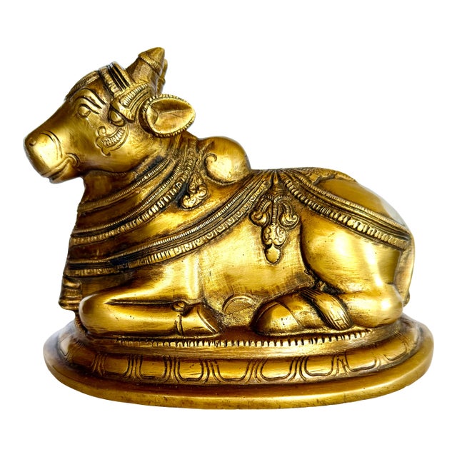 1950s Mid Century South Indian Brass Statue of Shiva's Bull Nandi Metal Antique For Sale