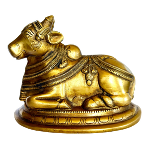 1950s Mid Century South Indian Brass Statue of Shiva's Bull Nandi Metal Antique