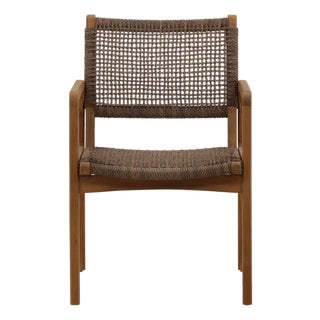 Mocha Faux Wicker & Teak Outdoor Dining Chair For Sale