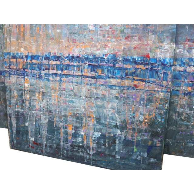 Blue Abstract Oil on Canvas Evening Cityscape Painting For Sale - Image 8 of 12