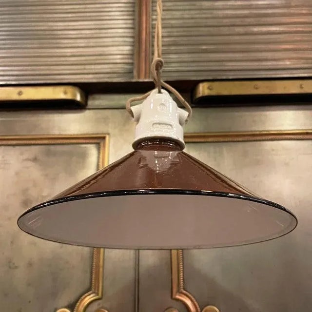 1920s 1920s Industrial Brown Enamel Cone Factory Pendant Light For Sale - Image 5 of 10