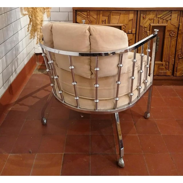 1970s Set of Mid-Century Chrome Spindle Armchairs with Casters from Drexel, USA, 1970s For Sale - Image 5 of 17