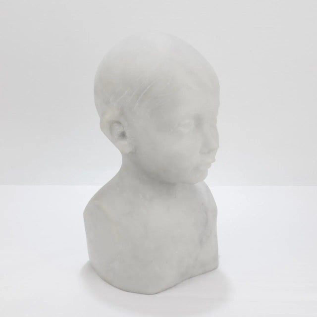 Renaissance Carved Renaissance Style Cararra Marble Bust of a Child After Desiderio For Sale - Image 3 of 13