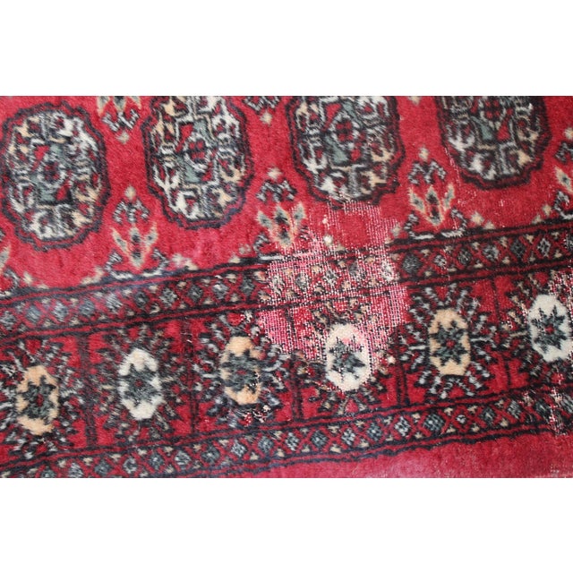 Red Vintage Hand-Knotted Wool Bokhara Runner Rug. 21'x 2'7