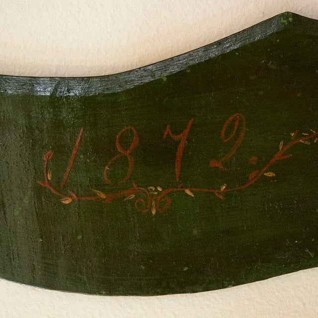 Folk Art Antique Original Green Painted Flax Tool/Scutching Knife For Sale - Image 3 of 5
