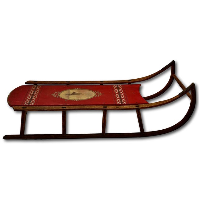 Outstanding Late 19th Century Antique American Hand Painted Steam Bent Oak Childs Snow Sled For Sale - Image 15 of 18