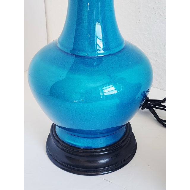 Cerulean Mid Century Modern Blue Cerulean Table Lamps-a Pair For Sale - Image 8 of 12