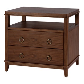 Highbury 28 in. W Rectangular Wood 2 Drawer Nightstand with Open Shelf, Natural Walnut For Sale