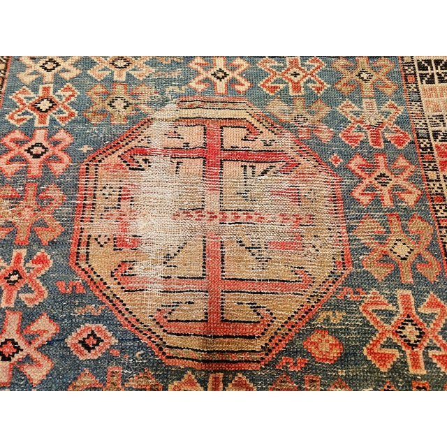 19th Century Caucasian Shirvan Area Rug, Tribal Geometric Pattern, Blue & Ivory, 3’ x 5’ For Sale - Image 15 of 17