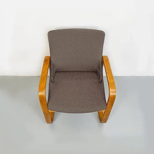 1960s Mid-Century Modern Italian Solid Wood and Grey Fabric Armchair, 1960s For Sale - Image 5 of 14