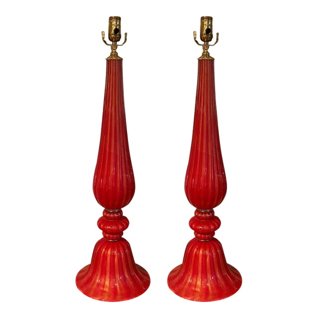 Vintage Pair of Murano Glass Lamps For Sale