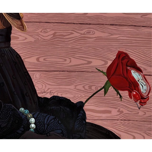 Persistence of Expectations by Joseph Idowu | Acrylic on canvas portrait of a woman with butterflies. For Sale - Image 4 of 5