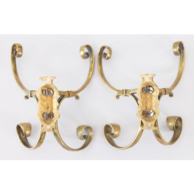 Metal Antique French Brass Coat & Hat Racks Wall Hooks - A Pair For Sale - Image 7 of 8