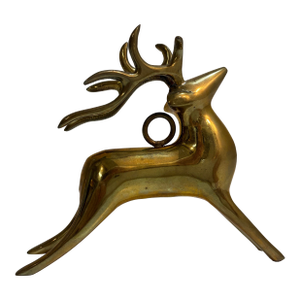 Vintage Solid Brass Reindeer Christmas Ornament