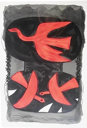Vintage Monumental Braque Litho "Three Birds"