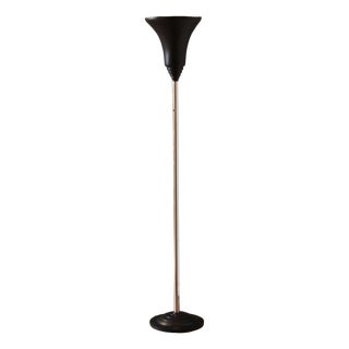 Art Deco French Black and Silver Nickel Metal Floor Lamp, 1930s For Sale