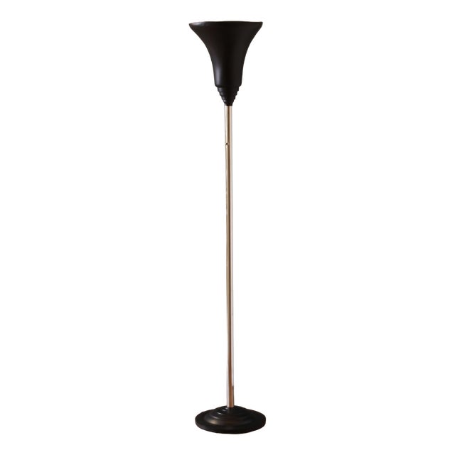Art Deco French Black and Silver Nickel Metal Floor Lamp, 1930s For Sale
