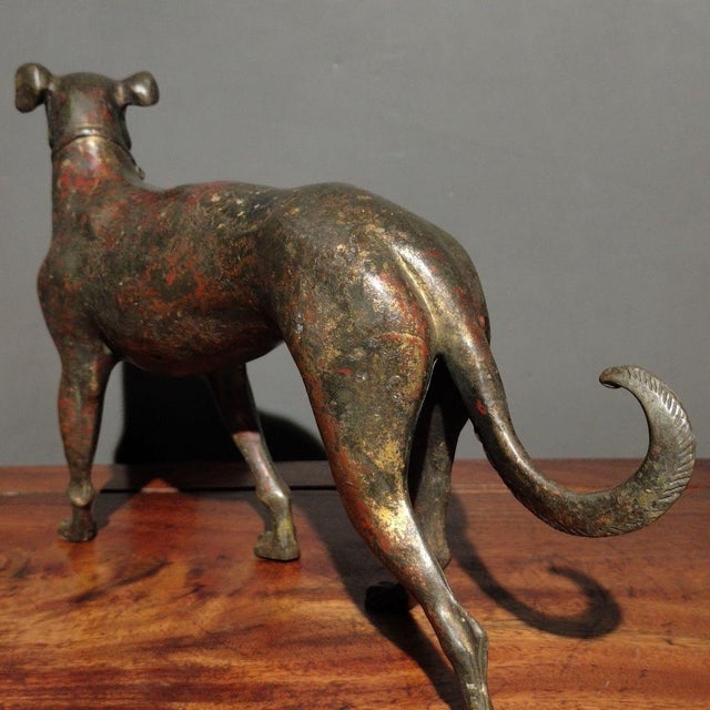 Early 20th Century Gilt Bronze Dog Figure – 7.9" Standing Hound Sculpture With Red Pigment For Sale In Los Angeles - Image 6 of 9